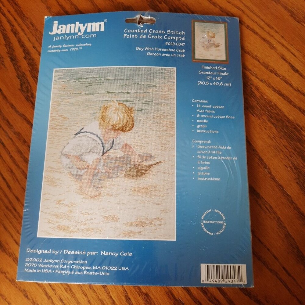 Janlynn Counted Cross Stitch Kit  #029-0047 Boy with Horseshoe Crab 12"×16" New